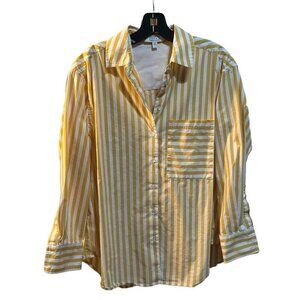 AYR The Deep End Shirt Women’s Medium Yellow White Stripe Oversized Button Up